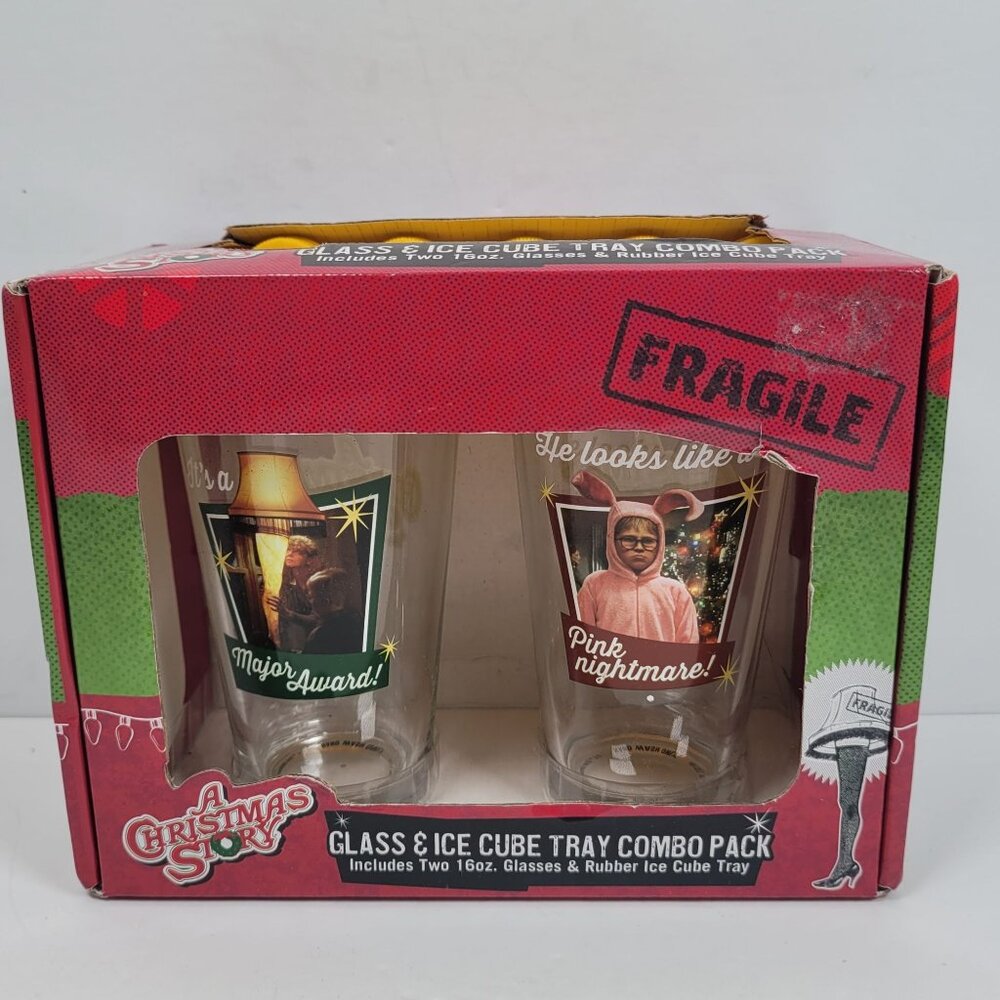 A Christmas Story Glass & Ice Cube Tray Combo Pack 16oz NEW